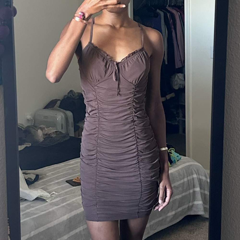 H&M Brown Ruched Mini Dress